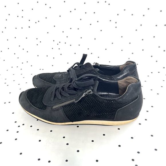 🌱 PAUL GREEN 🌱 black leather suede sneakers size 9,5 zipper - Picture 4 of 12